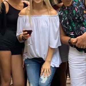 White flowy off shoulder top